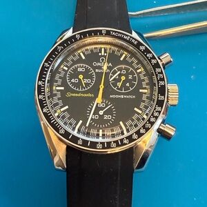 Moonswatch mod with metal case and black rubber band